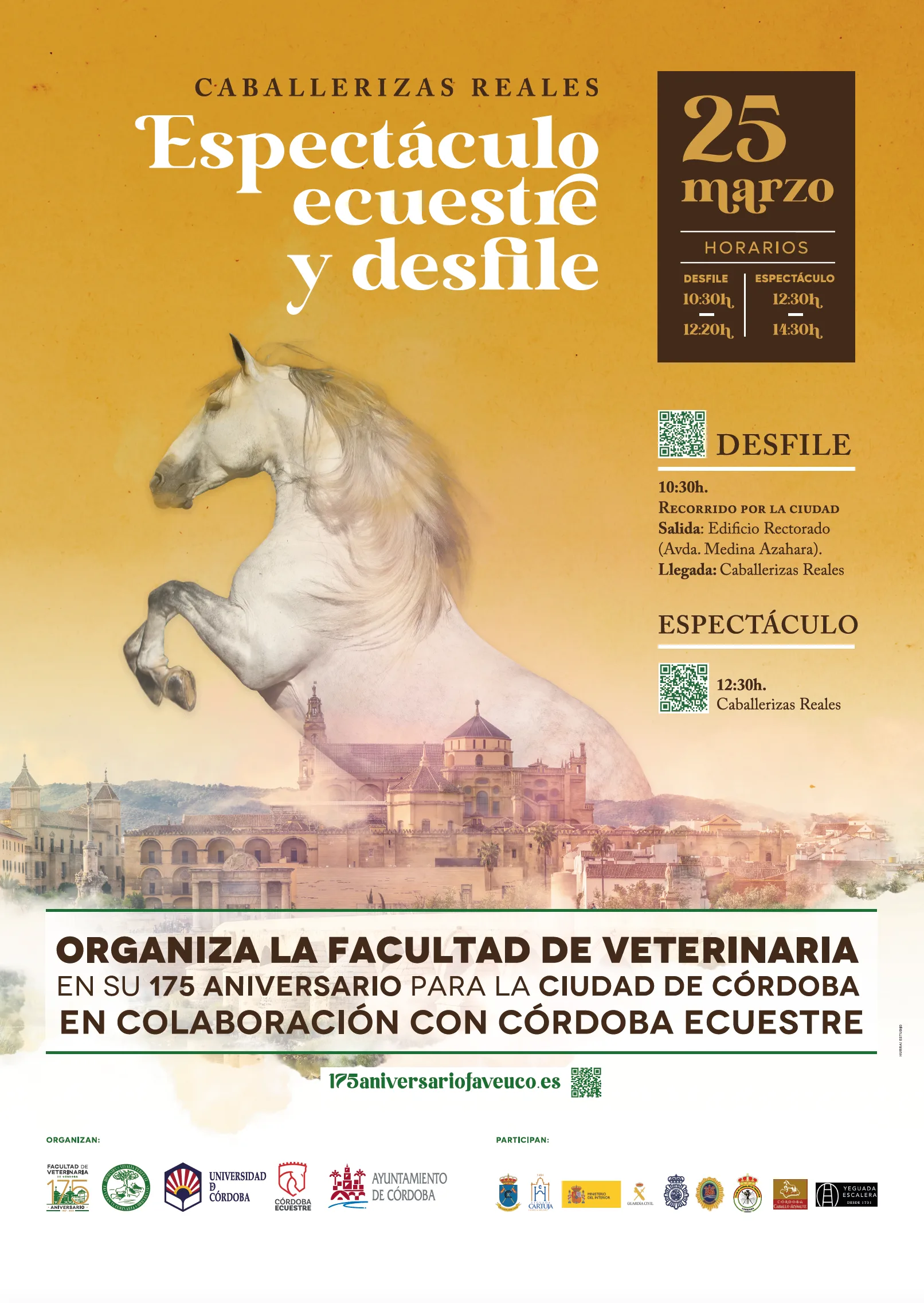 Cartel del espectáculo ecuestre y desfile de la Facultad de Veterinaria de Córdoba en celebración de su 175 aniversario.